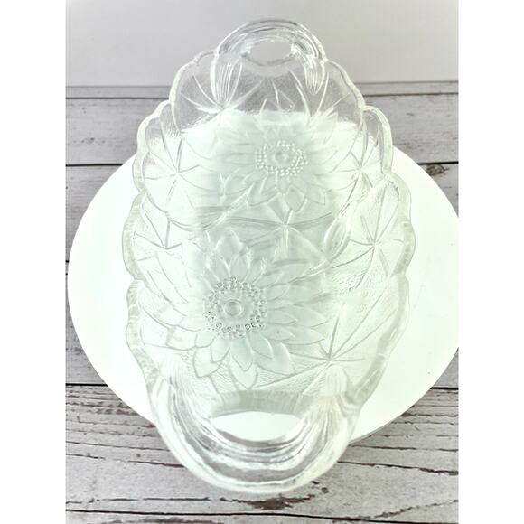Vtg Indiana Glass Sunflower Relish Tray, Pressed Clear Glass Textured Bowl - Picture 15 of 16